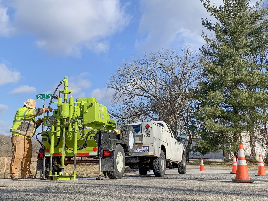 Geotechnical drilling on roadway
