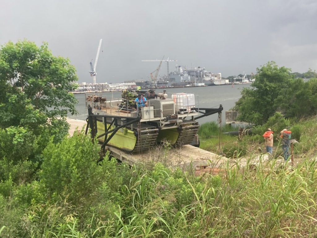Amphib Drill Rig on Soft Ground Dredge Material Island
